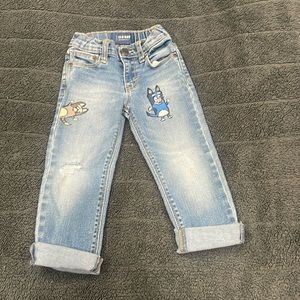 Hand-Painted Bluey and Bingo 3T Jeans